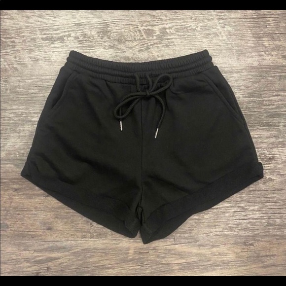 Princess Polly Pants - Princess Polly black high waist drawstring lounge shorts 🤍